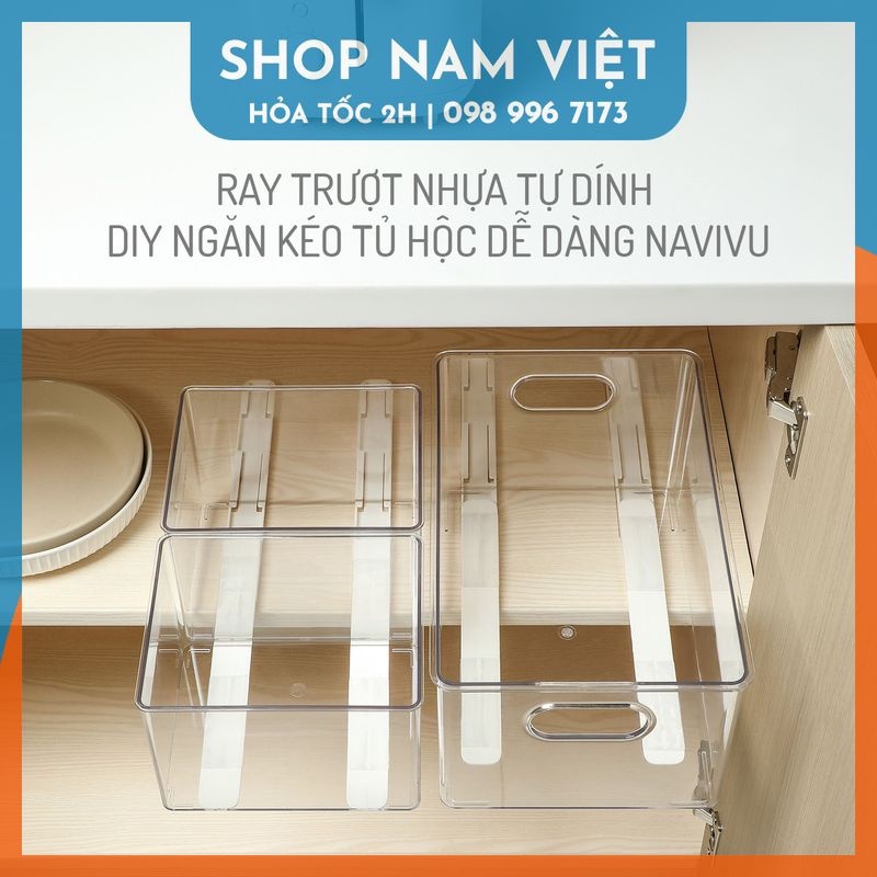 Ray trượt ngăn kéo nhựa tự dính DIY ngăn kéo tủ hộc dễ dàng NAVIVU