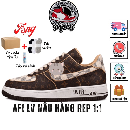 Giày af1 LV nâu phiên bản cao cấp, giày sneaker nam nữ AF1 LV nâu full size, full phụ kiện