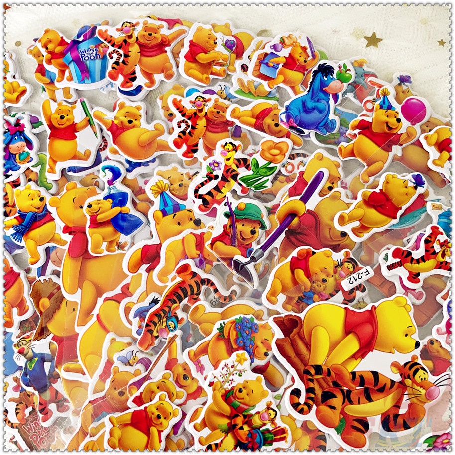DISNEY ▶ Bộ 5 Tấm Hình Dán Nhân Vật Hoạt Hình Winnie The Pooh Q-2 ◀ Miếng Dán PVC 3D Chống Thấm Nước Chất Lượng