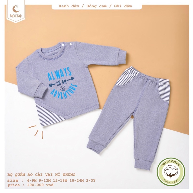 MOON -Bộ nỉ cài vai moon cho bé trai/bé gái