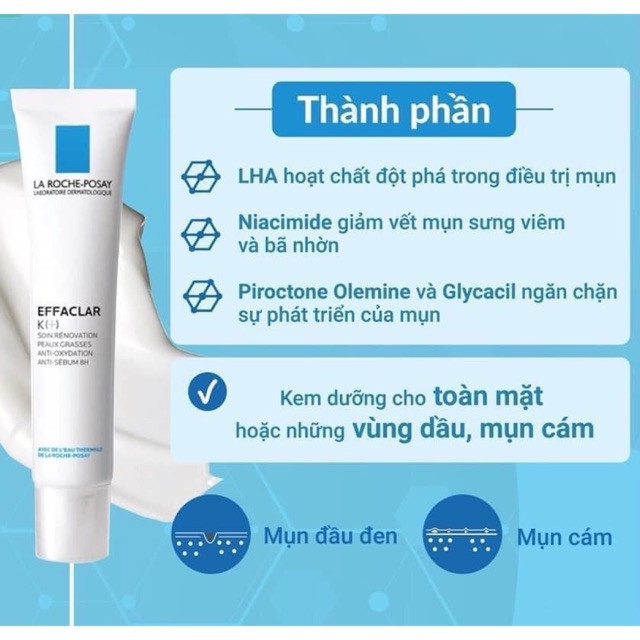 Kem Dưỡng Giúp Cải Thiện Bề Mặt Da, Giảm Mụn Đầu Đen Và Giảm Bóng Nhờn La Roche Posay Effaclar K+ 40ml