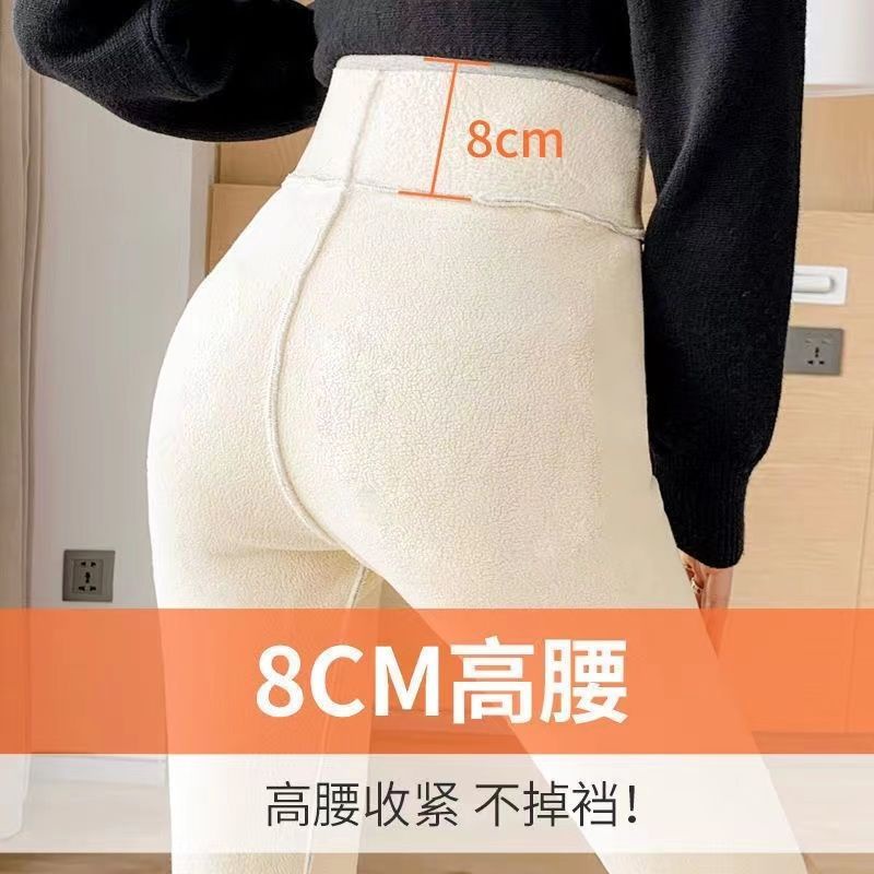 Quần Legging Cotton Lót Lông Cừu Dày Dặn Màu Đen / Xám Giữ Ấm Thời Trang Thu Đông Cho Nữ