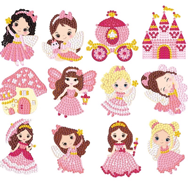 Tranh đính đá MINI nhỏ cho bé, tranh đá tự đính tự làm hình công chúa đẹp mắt dạng sticker