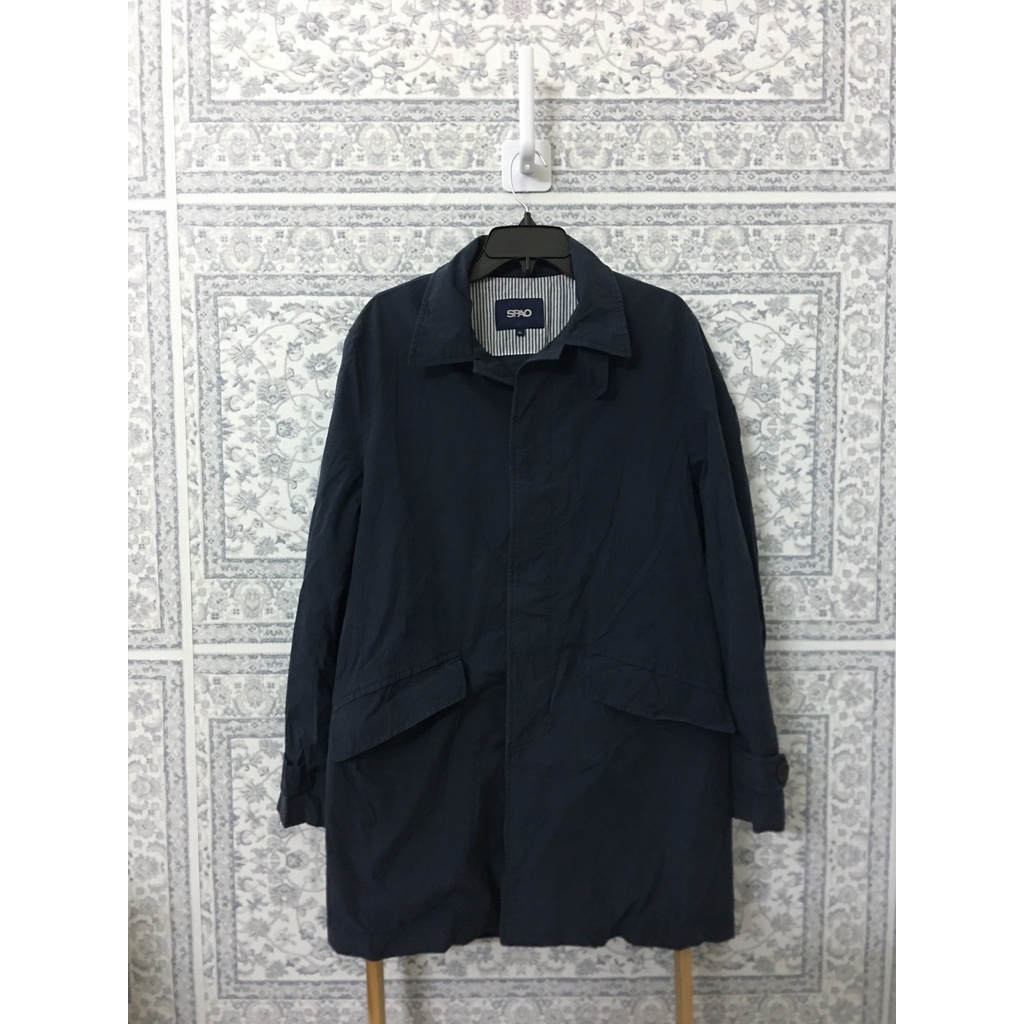 áo khoác si size M 2 lớp kaki thô xanh đậm măng tô form dài