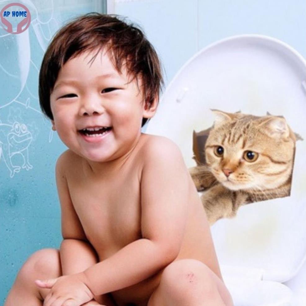 Tranh mèo 3D sống động decal dán xe hơi laptop toilet trang trí nhà cửa bằng sticker