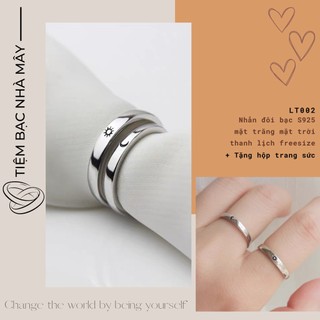 Nhẫn Bạc Đôi S925 Mặt Trăng & Mặt Trời Freesize Thanh Lịch Tiệm Bạc Nhà Mây