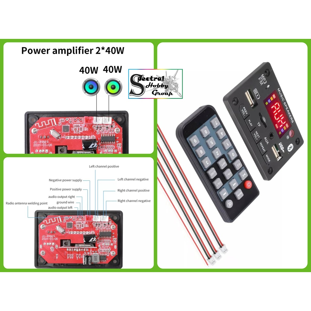Mạch khuếch đại Giải Mã Âm Thanh Bluetooth 5.0 40W *2 Màn LCD 12V JX810BT Amplifier Bluetooth speaker