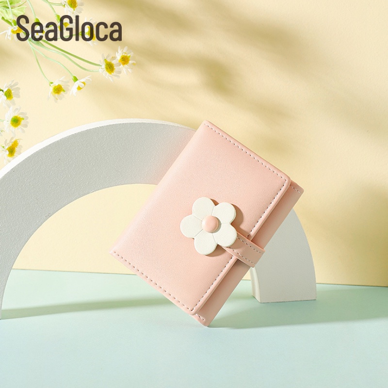 SeaGloca Ví Ngắn Gập Làm Ba Họa Tiết Hoa Đơn Giản Dễ Thương Thời Trang Mới Cho Nữ