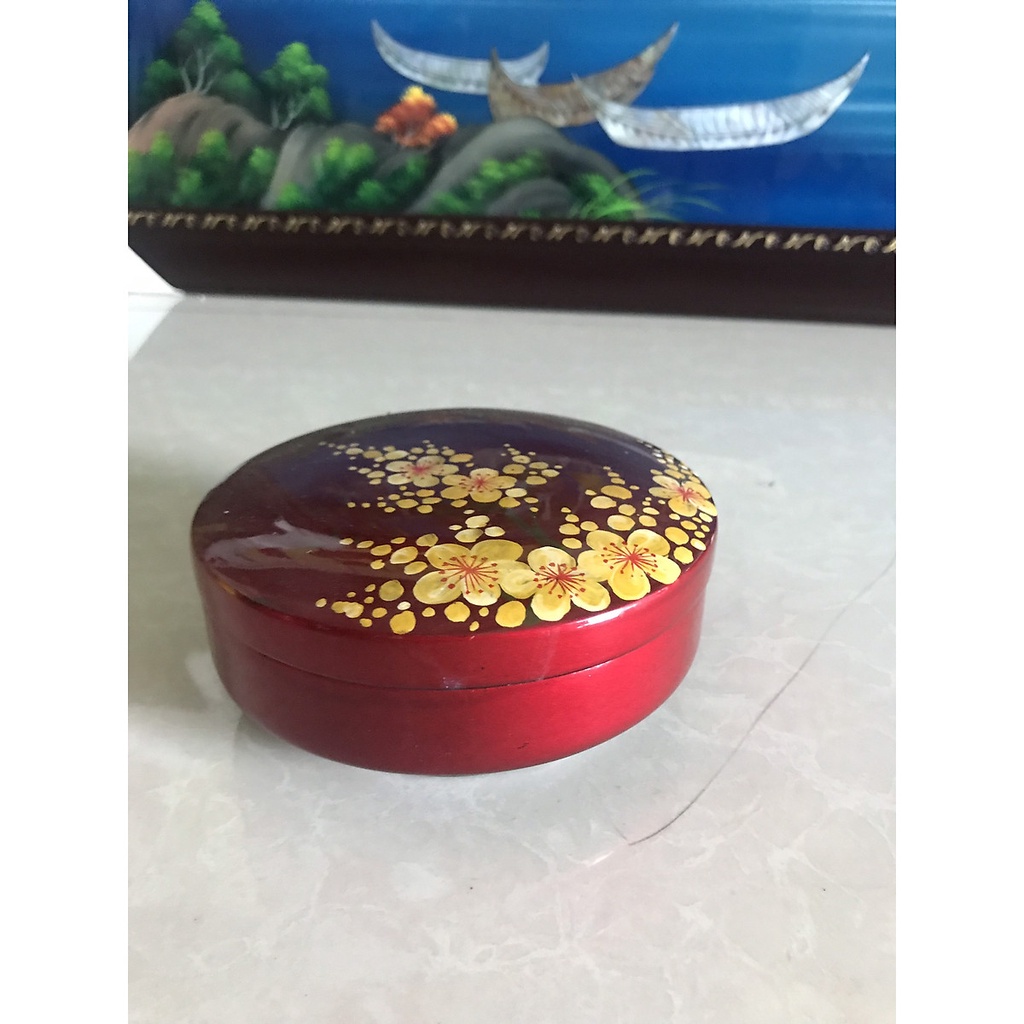 Hộp phấn tròn sơn mài cao cấp Thanh Bình Lê size 10x5 cm đựng đồ vật nhỏ, bánh kẹo mứt, trang trí bàn kệ, nhà cửa văn ph