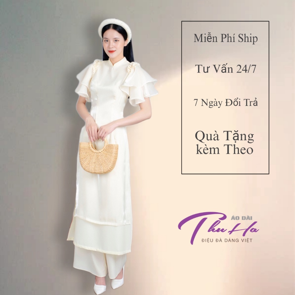 Áo Dài Cách Tân , Tay Bèo Cánh Tiên ,4 tà Chất Lụa Tơ Cao Cấp , Mẫu Mới 2022 , Phom Đẹp