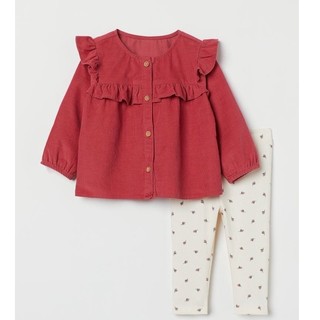 Bộ quần áo HM bé gái bộ đỏ thô auth size 6-9m