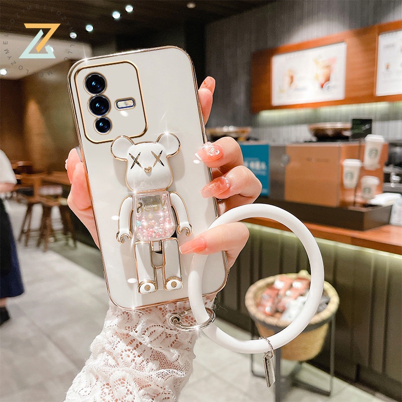 Zymello Ốp lưng OPPO Reno 8Z 5G Reno 7Z 5G Reno6Z 5G Reno 8 5G Reno 7 5G Reno 6 5G Reno 5 5G Reno 8 4G Reno 7 4G Reno 4 4G Hộp đựng điện thoại bằng silicon cao cấp Candy Bear Stand