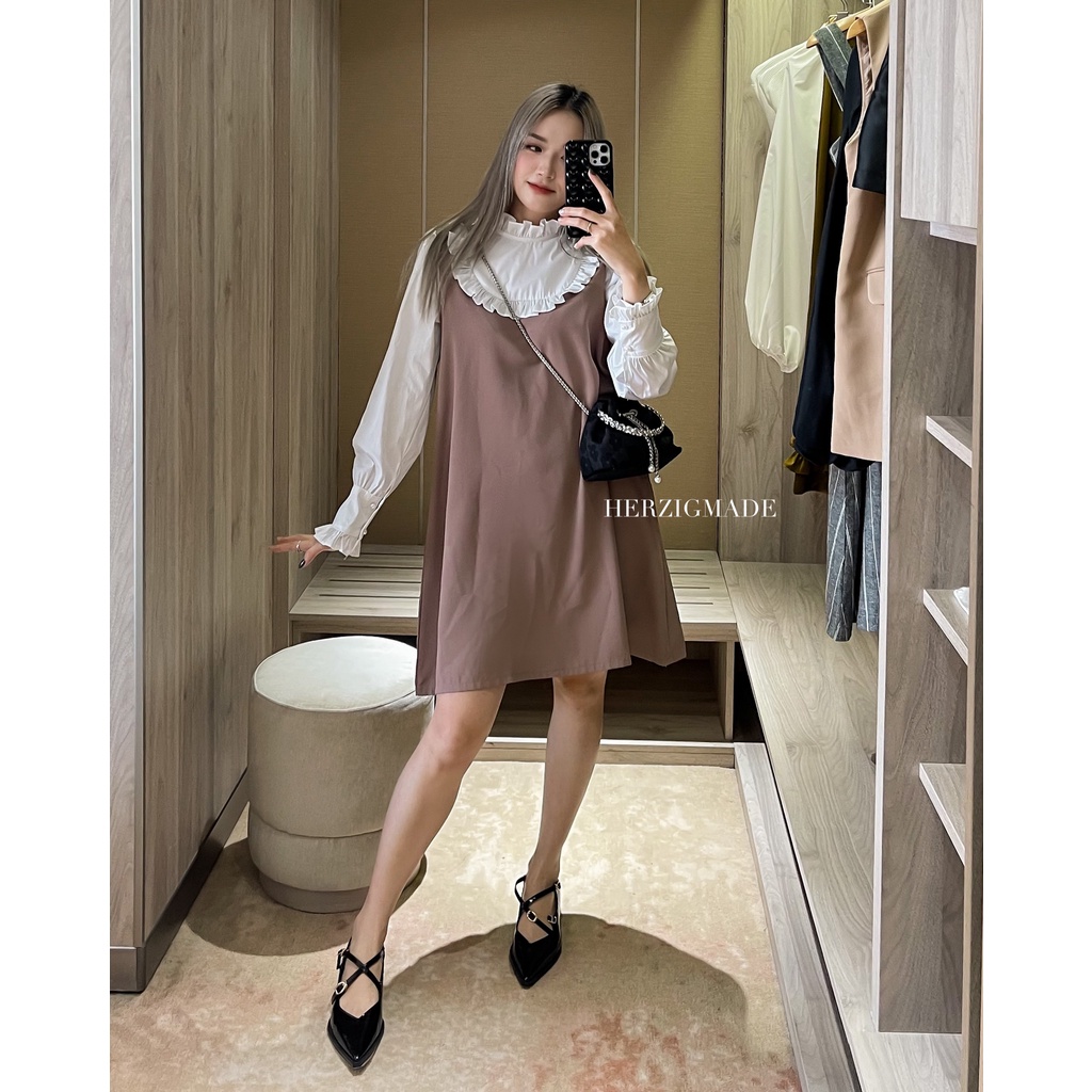 Váy suông cổ bèo phối trắng tiểu thư Poney dress - B1754