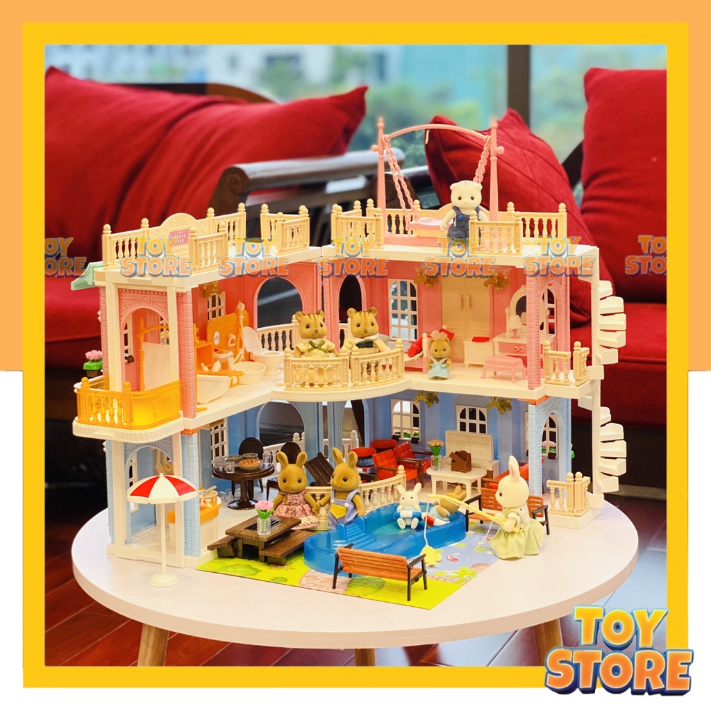 Bộ đồ chơi mô hình nhà thỏ villa mới Fudaer chính hãng TOYSTORE mô hình nhà búp bê trang trí đáng yêu cho bé