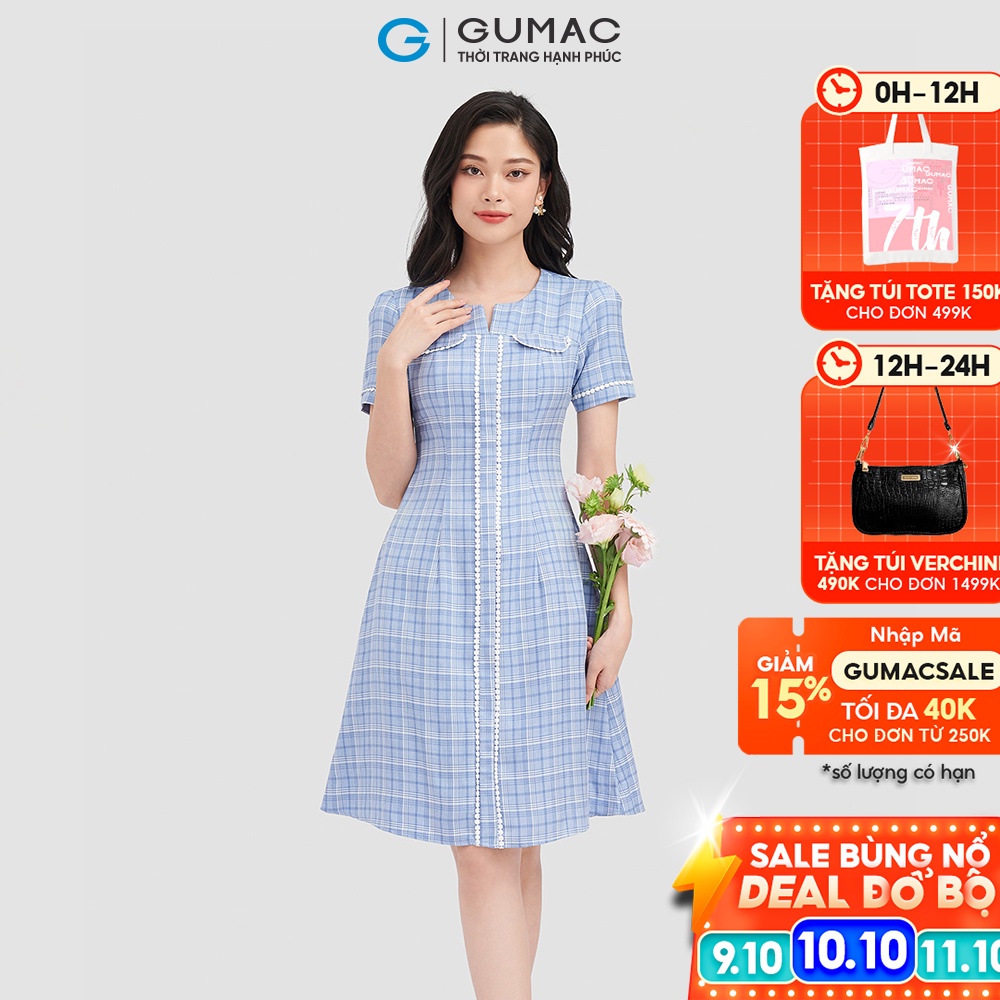 Đầm ôm nữ caro dáng xòe GUMAC nhiều màu LD0910