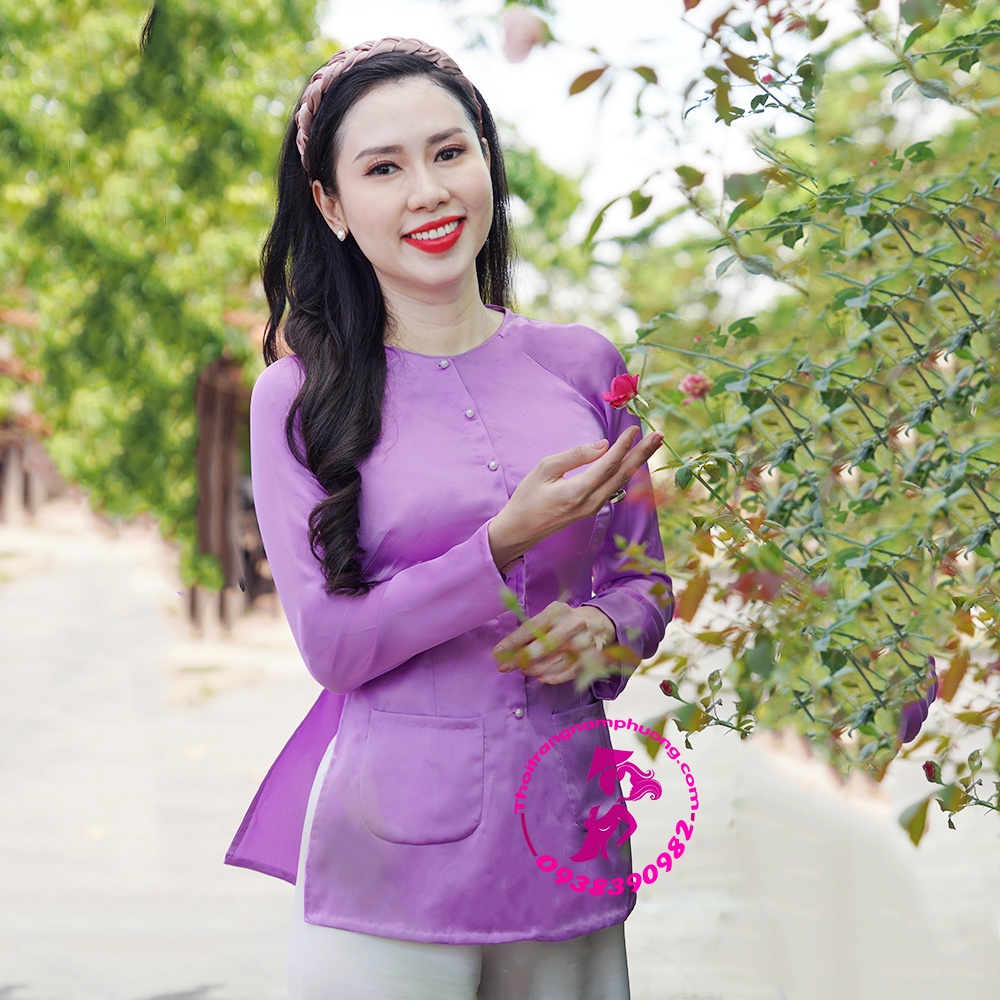 Áo bà ba nữ vải lụa trơn màu tím hoa cà