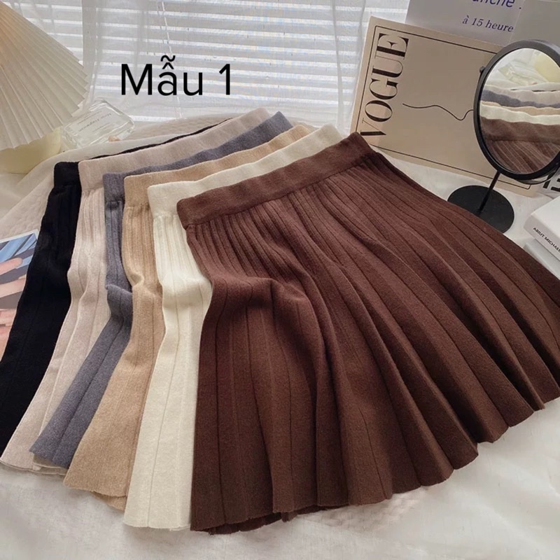 Chân váy len nữ xếp ly cạp chun