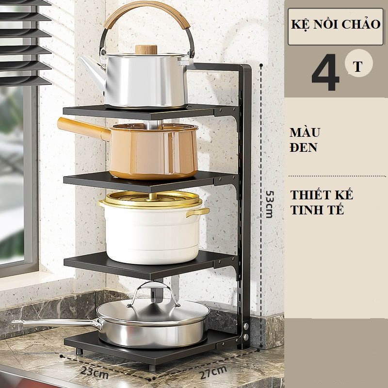 Kệ giá để chảo Pihouse 2-3-4 tầng, thép cacbon sơn tĩnh điện có thể điều chỉnh độ cao