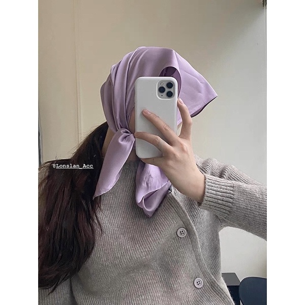 Khăn turban lụa vuông trơn choàng cổ size 70x70cm thanh lịch phong cách nữ tính đa năng dùng làm áo yếm