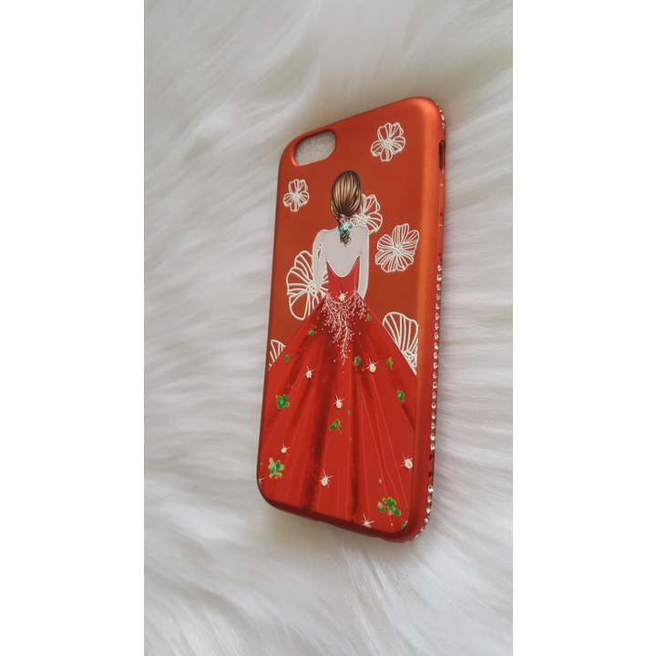 Ốp dẻo cô gái đỏ viền đính đá điện thoại iPhone 6/6S
