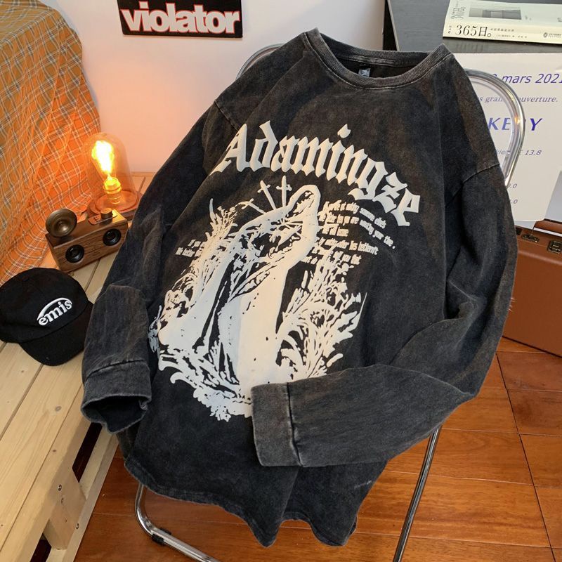 Áo Thun Tay Dài Cổ Tròn Dáng Rộng Phong Cách Âu Mỹ Thời Trang Mùa Thu Cho Nam