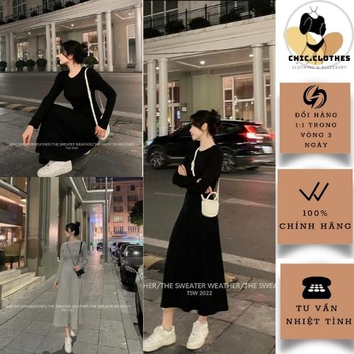 Váy body dài chất tăm bozip- Đầm chiết eo lên dài tay mặc thu đông lên dáng đẹp sexy