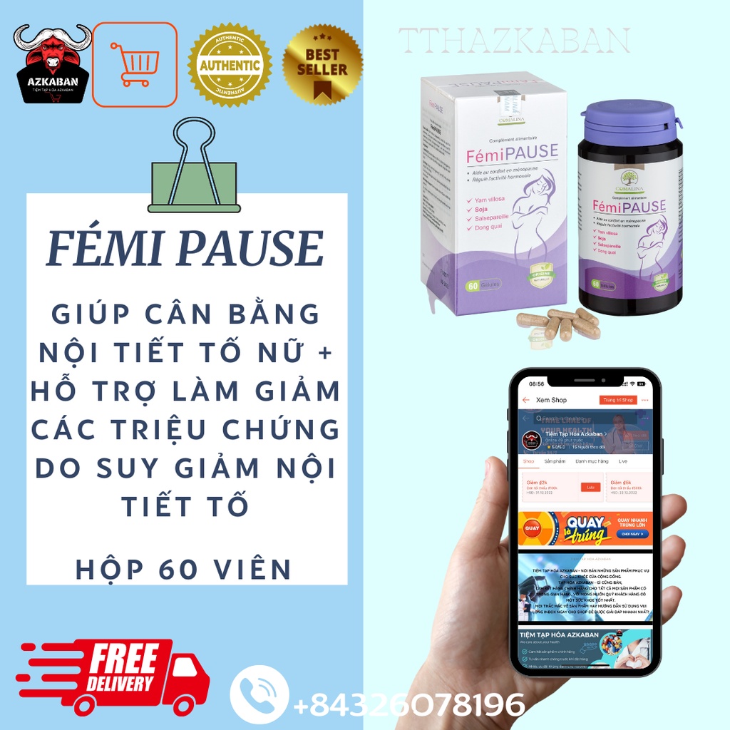 Sinh lý nữ FÉMI PAUSE: Giúp cân bằng nội tiết tố nữ + hỗ trợ làm giảm các triệu chứng do suy giảm nội tiết tố