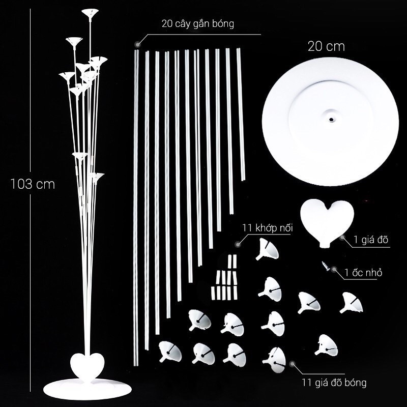 Trụ Bóng Bay, Đế Gắn Bóng Bay Mika Cao 103cm 11 Nhánh