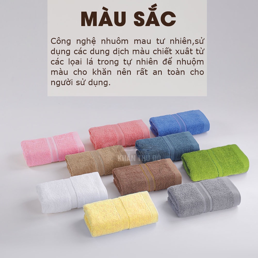 Combo 3 khăn tắm gội gồm các khăn có kích thước 70x140cm; 35x80cm; 30x50cm; với chất liệu sợi bông cao cấp 100% cotton