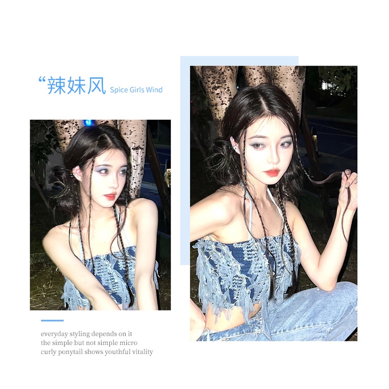 Tóc giả thắt bím MISS FANCY kẹp nơ phong cách boxing y2k dễ thương cho nữ 50cm