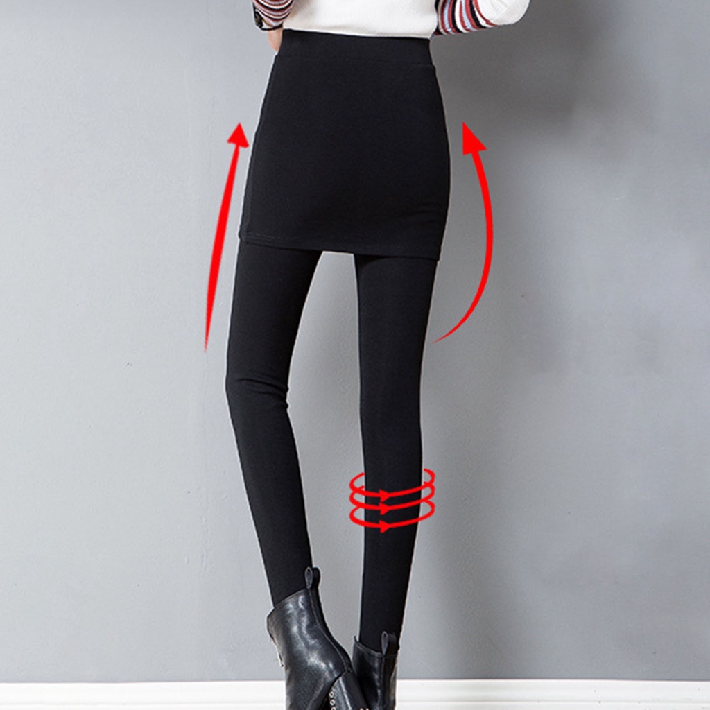 Quần Legging Ôm Dáng Co Giãn Màu Trơn Phong Cách Hàn Quốc Mùa Thu Đông Kèm Váy Cho Nữ