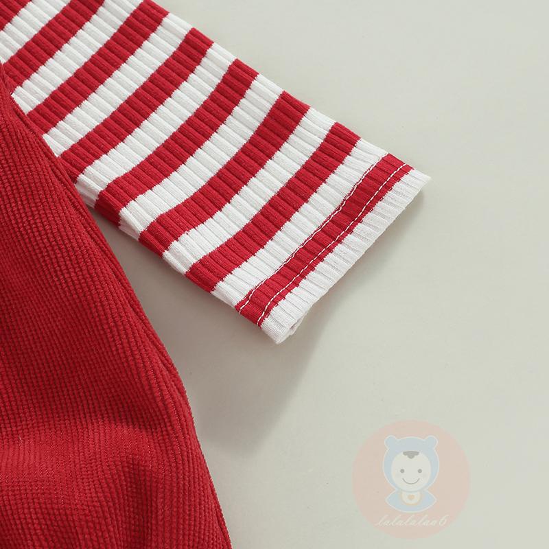 Bộ Áo Liền Quần Tay Dài Họa Tiết Kẻ Sọc Và Tuần Lộc Dễ Thương Cho Bé Gái LAA6