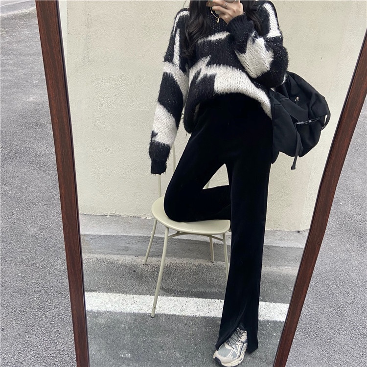 Quần dài SUXI ống loe lưng cao vải nhung thời trang mùa thu cho nữ