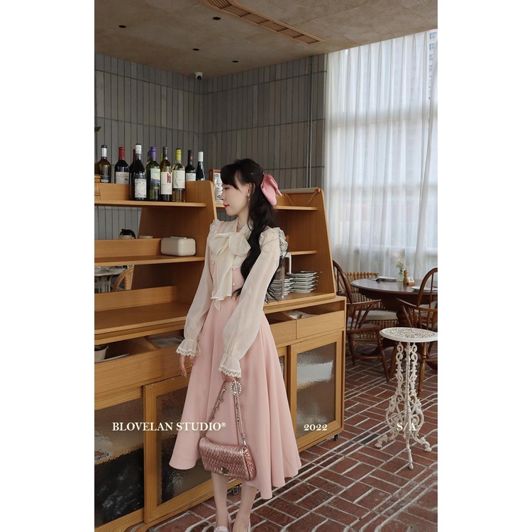 Đầm Midi Tay Dài Màu Hồng Ngọt Ngào Thời Trang Mùa Thu Cho Nữ