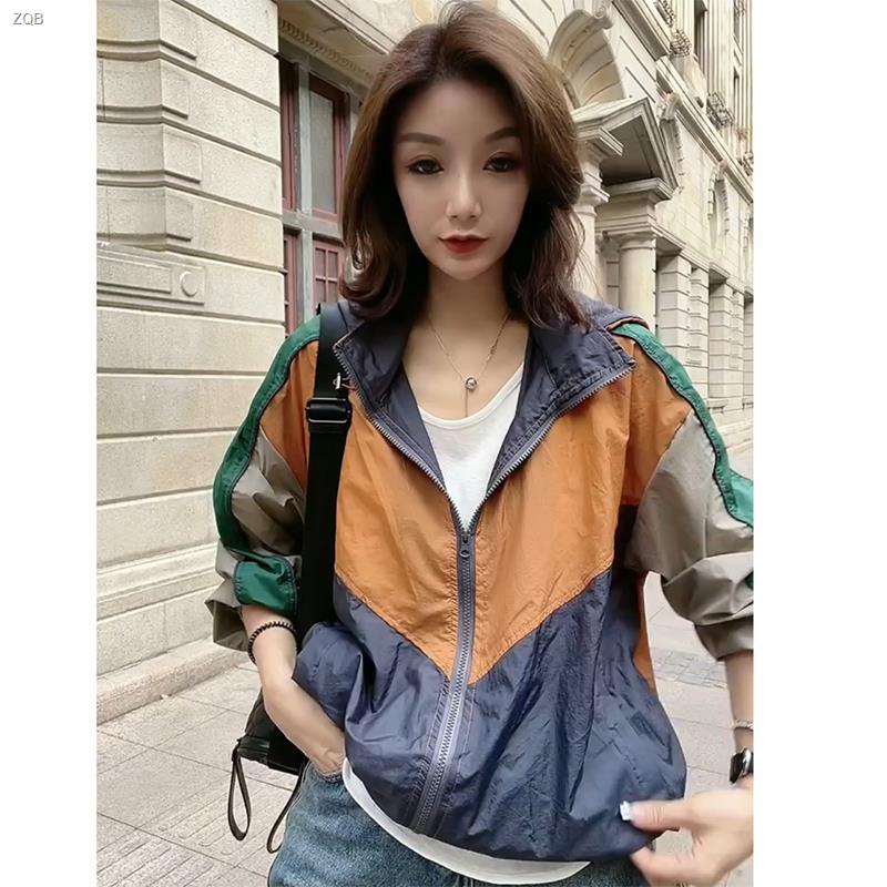 Áo Khoác Thể Thao Mỏng Có Nón Chống Tia Cực Tím Màu Sắc Tương Phản Phong Cách Châu Âu Thời Trang Mùa Hè Cho Nữ