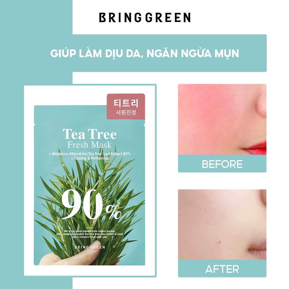 Mặt Nạ Tràm Trà Dưỡng Da Bring Green Tea Tree 90% Fresh Mask 20g (10pcs)