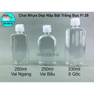 Combo 50 chai nhựa dẹp nắp bật trắng đục fi 28