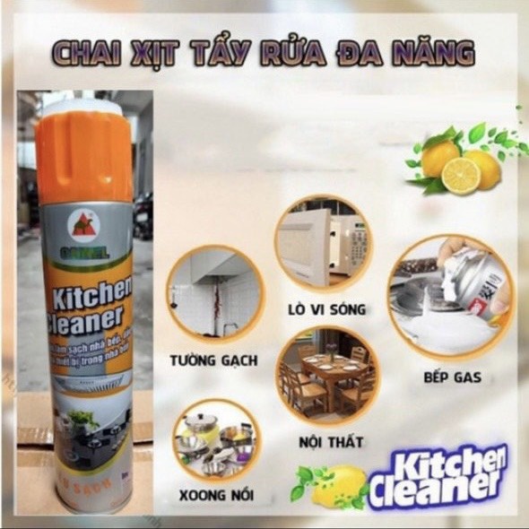 Chai xịt tẩy rửa đa năng nhà bếp 650ml KITCHEN CLEANER dạng bọt hiệu Camel- bình xịt tẩy rửa vệ sinh nhà