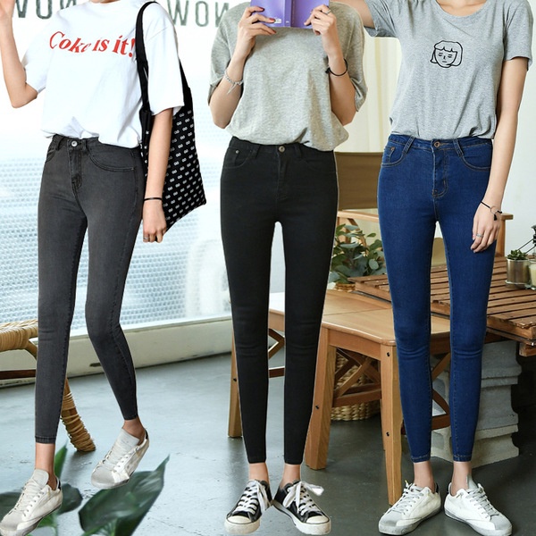 Jeans women's nine-point high waist stretch slim autumn and winter Joker classic small feet pencil pants long pants