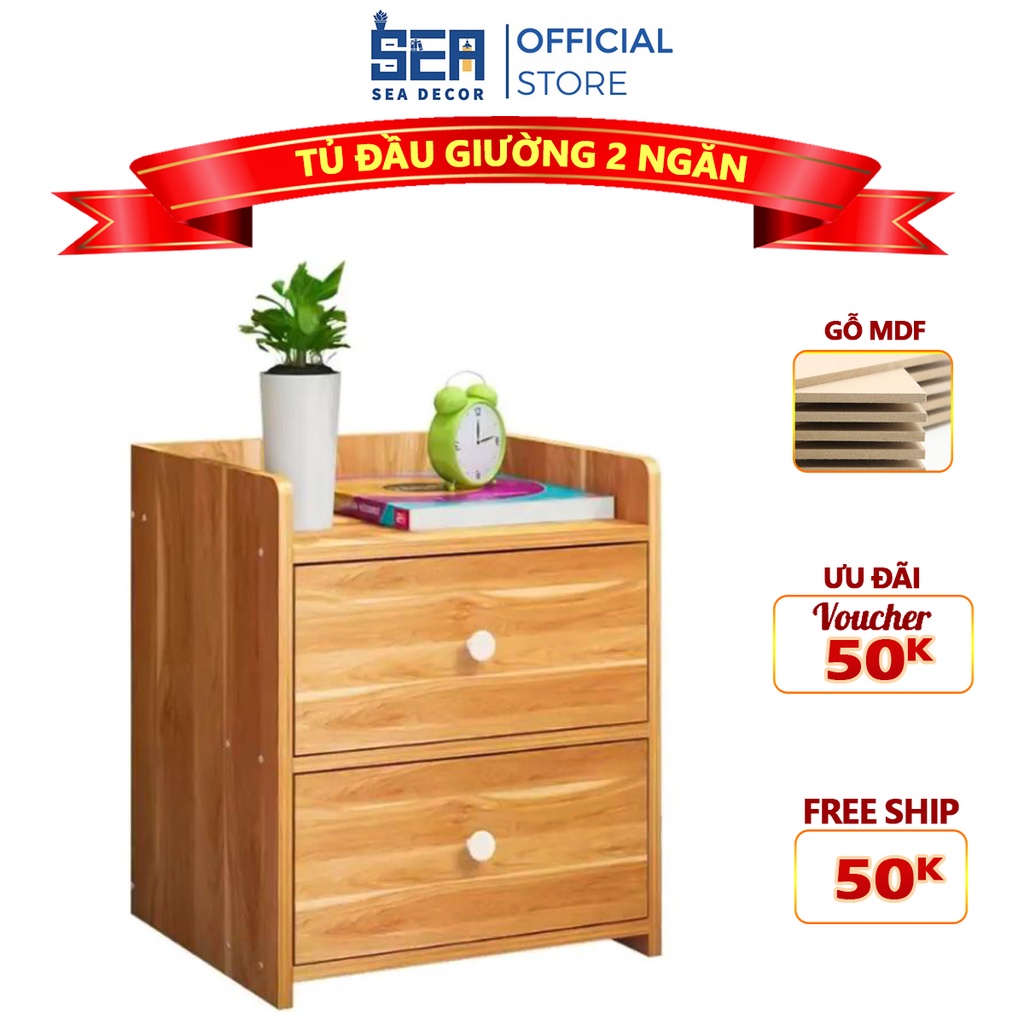 [Mã BMLT35 giảm đến 35K đơn 99K] Tủ đầu giường 2 ngăn Sea Decor màu vân gỗ 2 ngăn kích thước nhỏ gọn tiện dụng bền đẹp