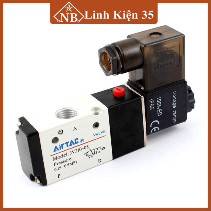 Van điện từ khí nén AIRTAC 3V210-08 đầu 3/2 3 cổng 2 vị trí, 1 đầu coil điện 220V chính hãng, chất lượng