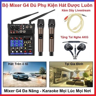 Mixer g4 bluetooth, tặng tai nghe akg, kèm dây livestream - có 2 micro không dây - hát karaoke livestream