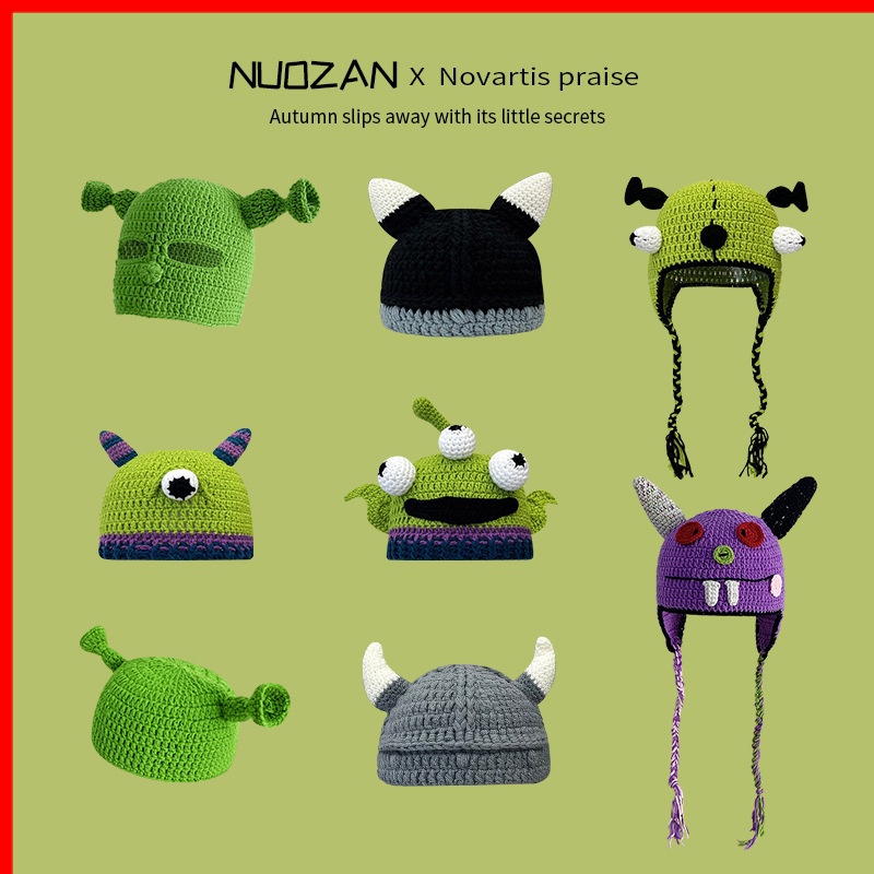 Hàng Có Sẵn Mũ Len Dệt Kim In Hình Shrek Hoạt Hình Vui Nhộn Dễ Phối Đồ Phong Cách Đường Phố Cho Nữ