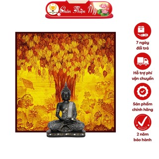 Đèn hào quang phật cây bồ đề in tranh trúc chỉ vuông chân thiện mỹ, trang trí phòng thờ, bàn thờ phật tc-tv-05
