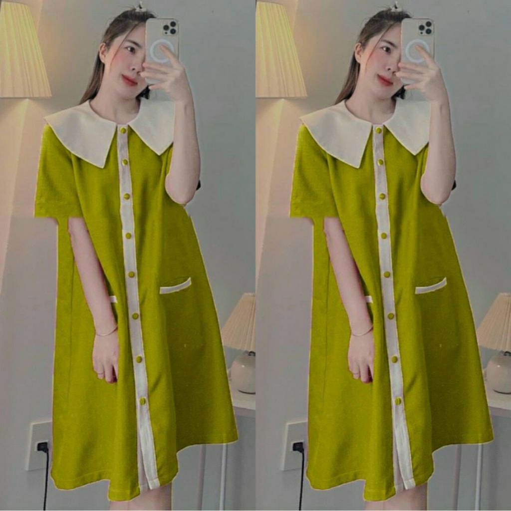 Đầm Bầu Công Sở Mùa Hè Chất Mát Shopdambau-M1020 Váy bầu thiết kế đính khuy đẹp sang chảnh