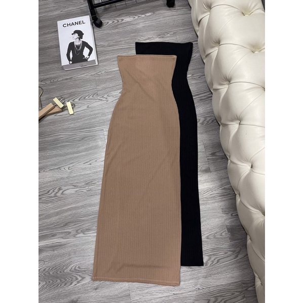 Đầm ống dáng dài thun gân trung