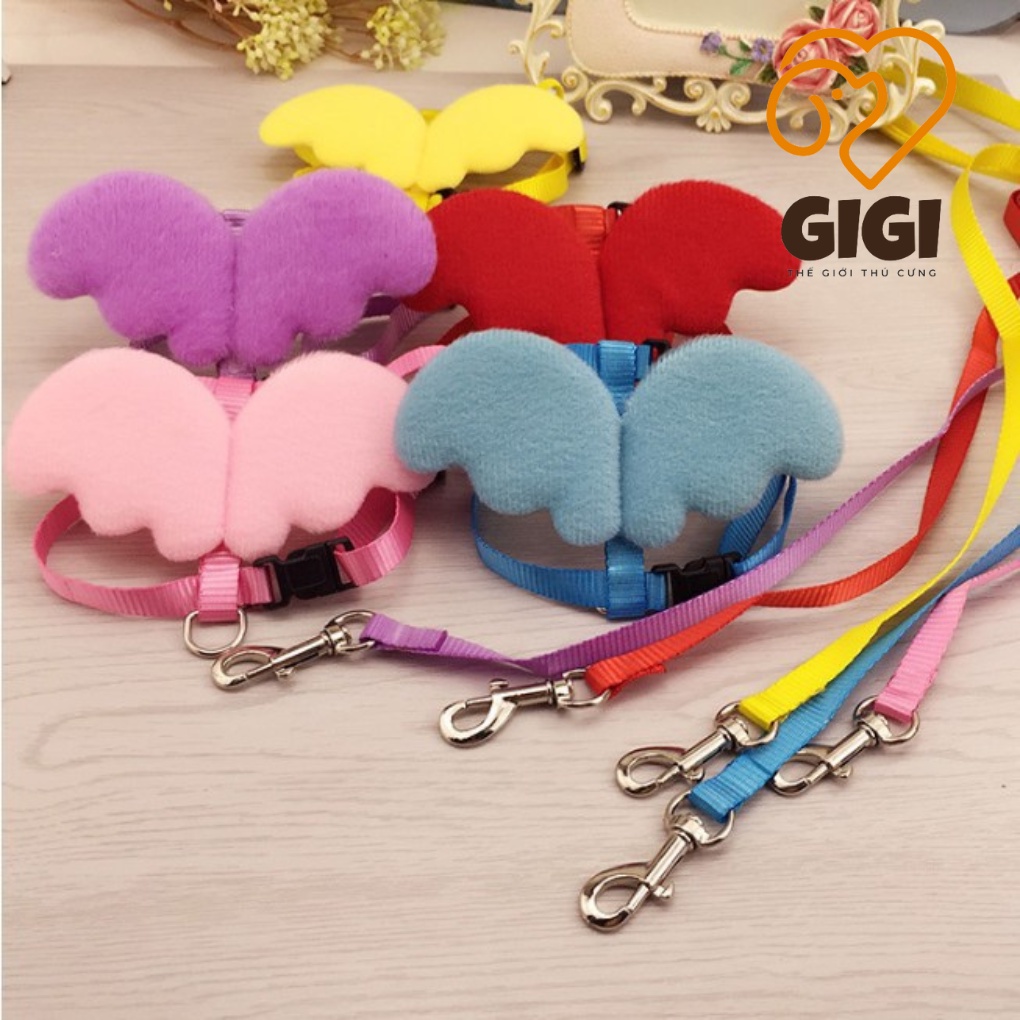 Áo yếm cánh thiên thần kèm dây dắt thú cưng đồ phụ kiện cho chó mèo dùng khi đi dạo ngoài trời - GiGi Pet Shop