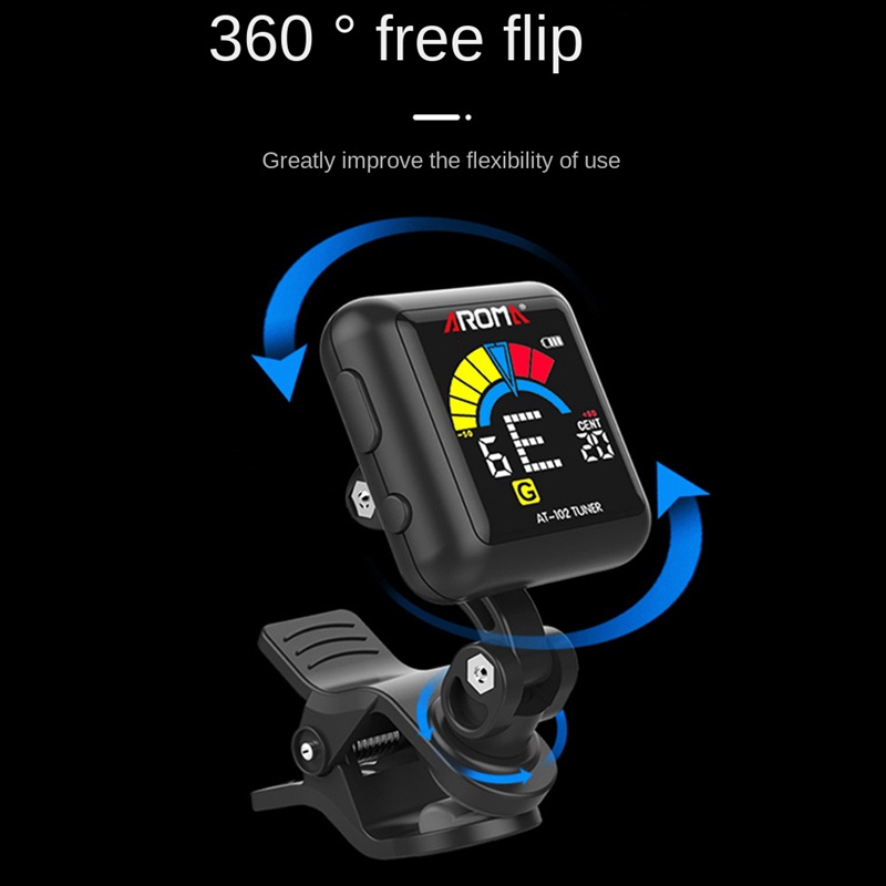 AROMA AT-102 Rechargeable Clip-On Bass Guitar Tuner for Chromatic Guitar Bass Ukulele Violin