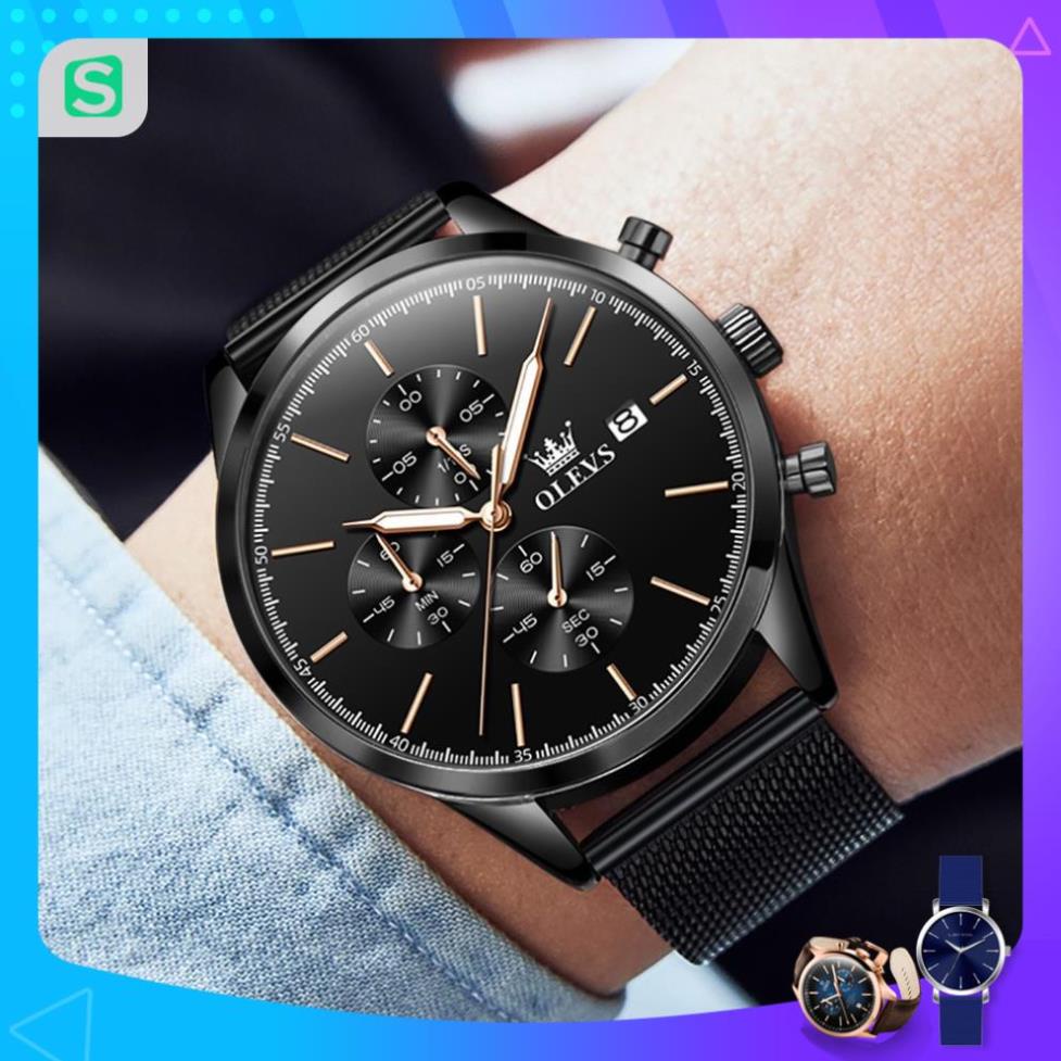 Đồng hồ nam chính hãng OLEVS 2881 Lịch dây đeo bằng thép không gỉ Có chức năng phát sáng chống thấm nước