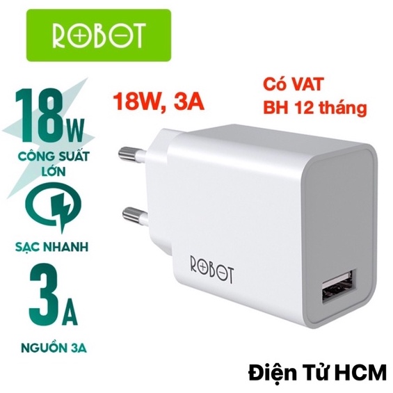 Cốc Sạc Nhanh 3A 18W ROBOT RT-F1 QC 3.0 -Bảo hành 12 tháng